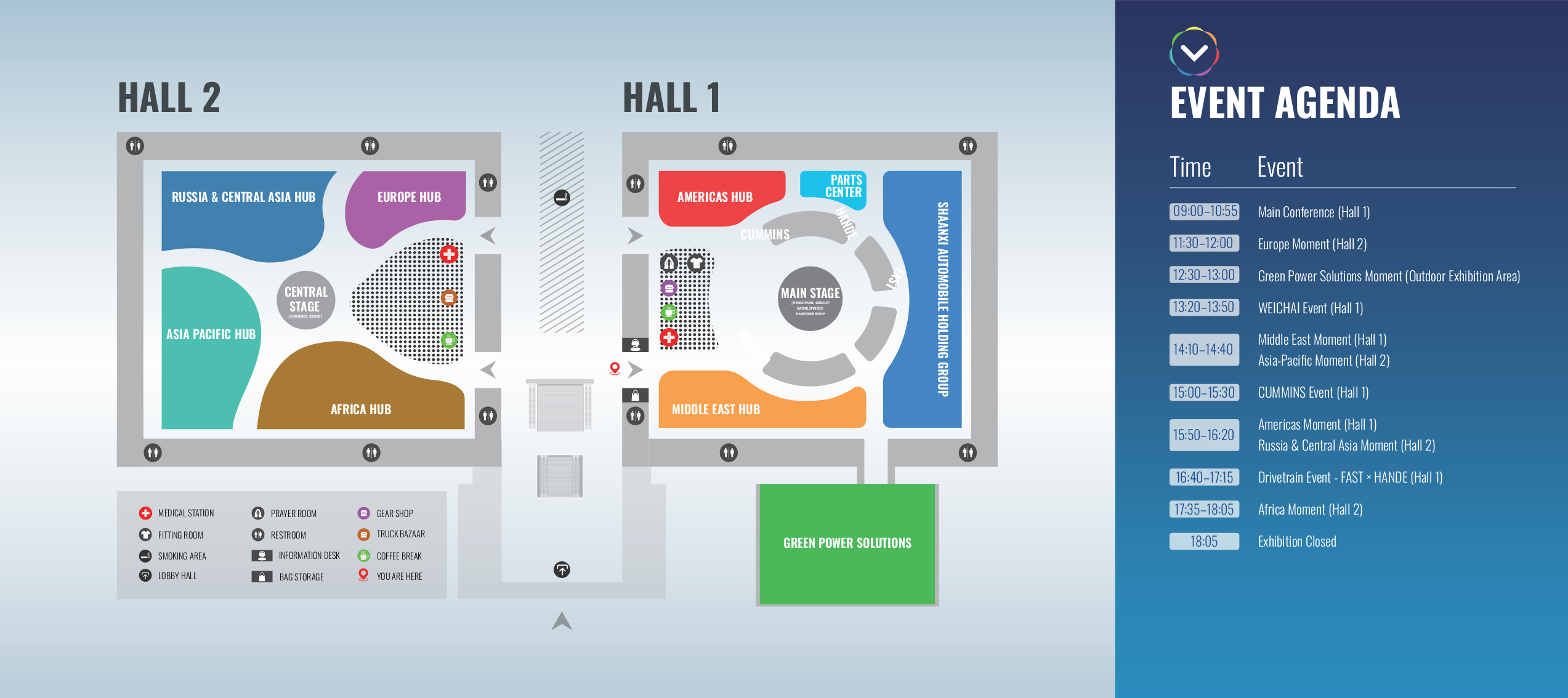 Hall 1 and Hall 2 layout